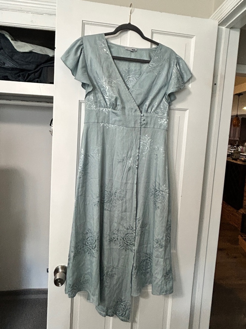 Fashion Nova Pale Blue Floral Wrap Midi Dress